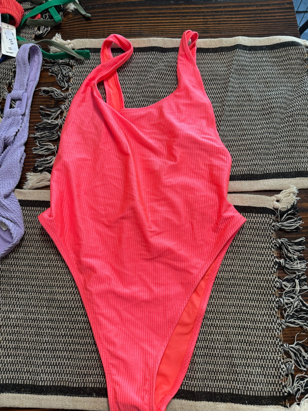 aerie Coral Pink Ribbed One-Piece Swimsuit